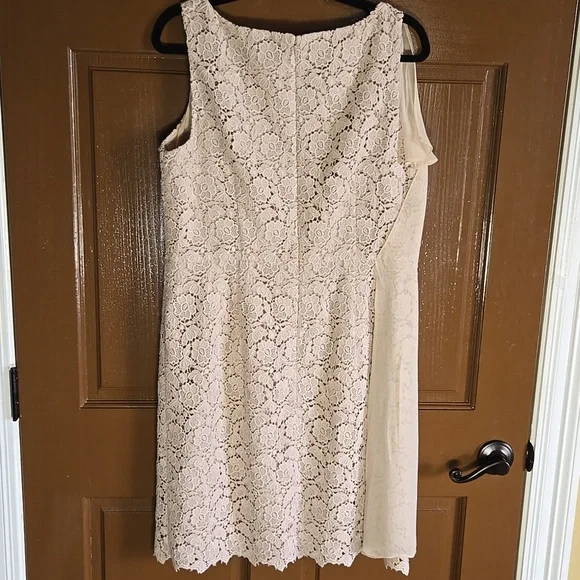 Ann Taylor-Beige lace sheath dress with chiffon overlay on right side Sz 16P - Picture 8 of 8